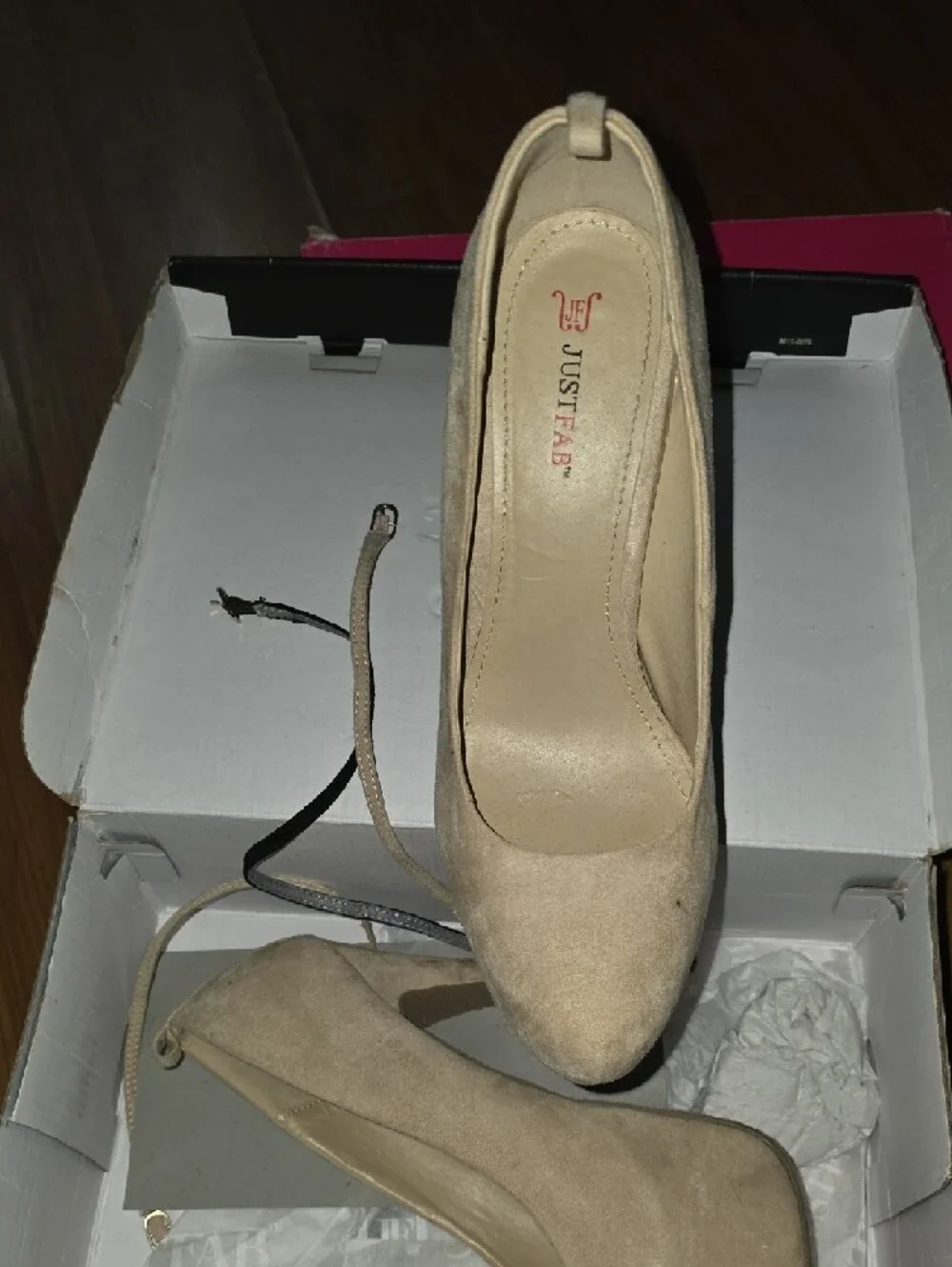 JustFab Taupe Suede Platform Stiletto Heels with Ankle Strap - Picture 3 of 6
